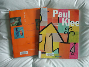 A couple of library books with information and art by Paul Klee.