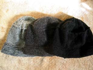 Three bucket hats ready to be felted!