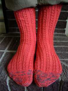 DH Dimple socks modeled straight on.
