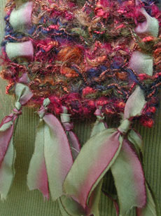 Detail of the silk ribbon weaving and fringe.