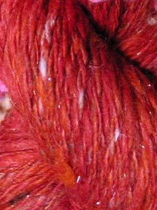 A close-up of the red handspun.