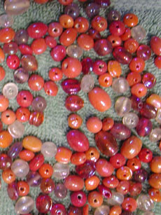 Beads being used in the hot beads scarf.