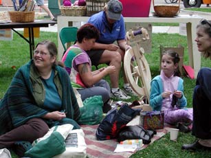Some spinners and knitters at the Boulder Knit Out.