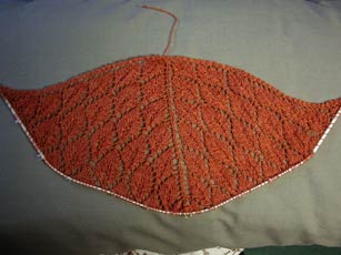 Leaf Lace Shawl in Progress, Zephyr Copper
