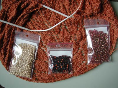 Three bead options for the leaf lace shawl.