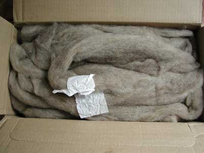 Oatmeal colored Romeldal/CVM roving from The White Barn Farm.