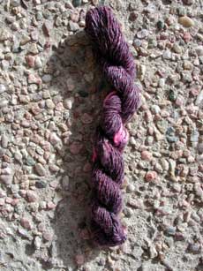 Ashland Bay Purple Merino Tussah as 2-ply hand spun yarn