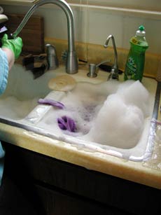 Soapy cleaning of the fleece.