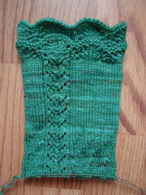 Siren sock take one on the needles with leg portion nearly done.