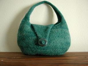A modified Squatty Sidekick felted purse with gemstone donut closure.