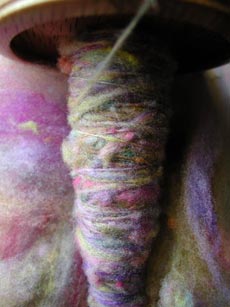 A closer look at the handspun targhee on the spindle.
