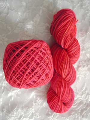 Kristi's hand dyed Strawberry Trifle sock yarn.