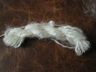 Teeswater yarn spun from flick carded locks on a drop spindle.