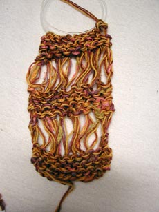 An image of the drop stitch SW scarf in progress.