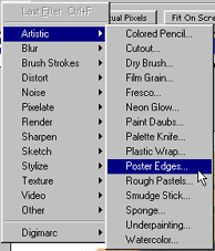 A screen shot of the menus needed to access the poster edges filter in Adobe Photoshop.